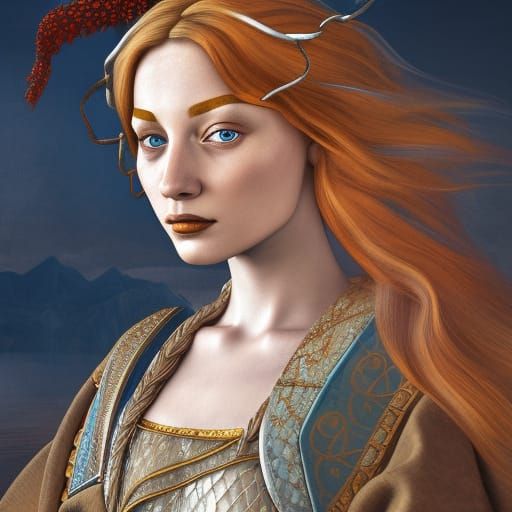Viking Woman Portrait in a Detailed Matte Painting Style