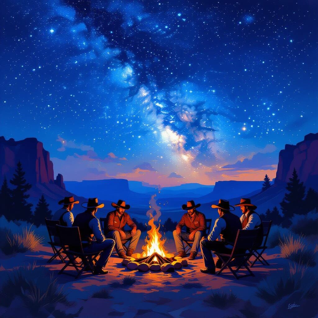 Western Campfire Riders Movie Poster in Impressionist Style