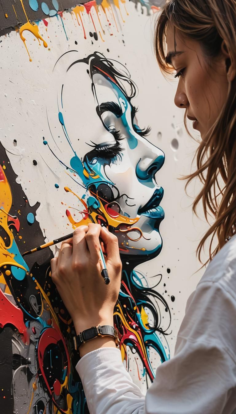 Polychromatic Calligraphy Portrait in Street Art Style