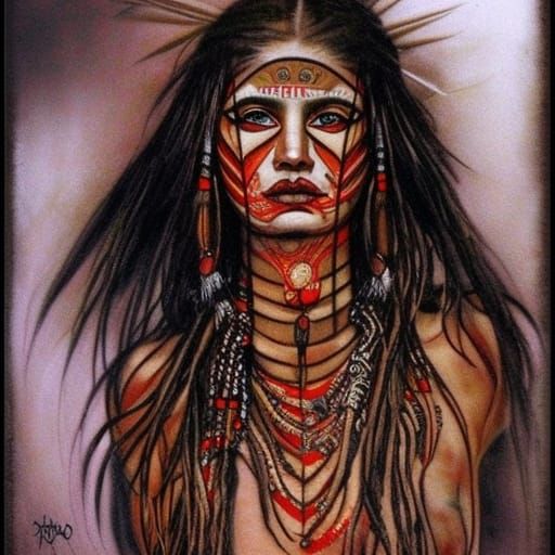 Tribal Shaman with Red and White Markings