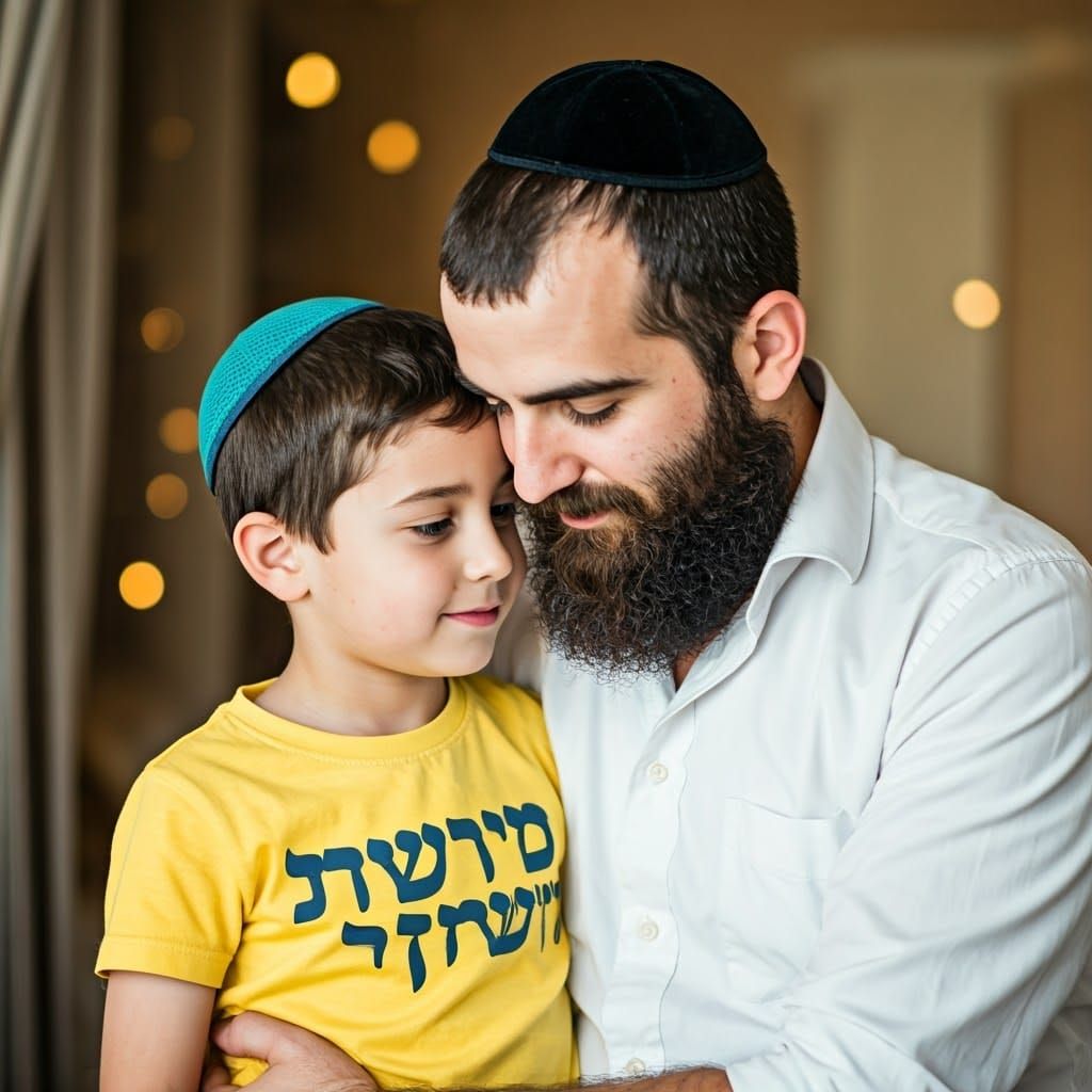 Father's Gentle Embrace in Cozy Home Setting