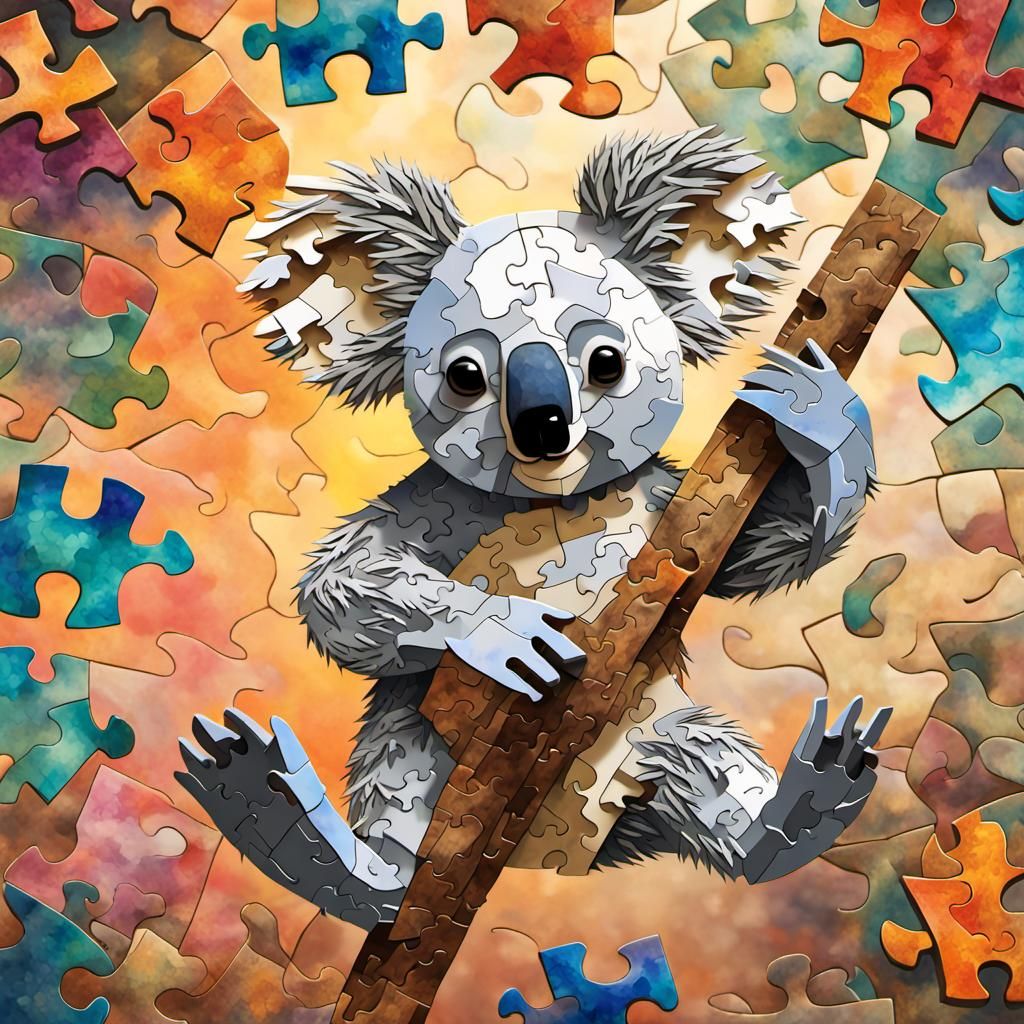 Jigsaw Koala in Motion: 3D Digital Art