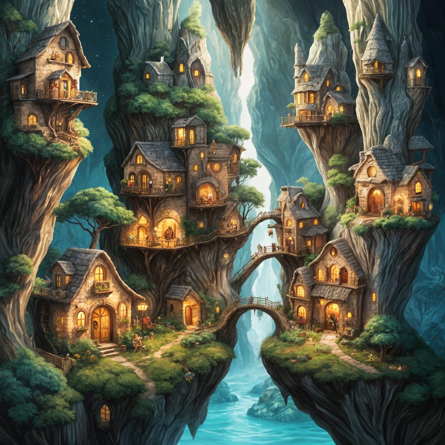 Glowing Geode Village in Fantasy Diorama Style