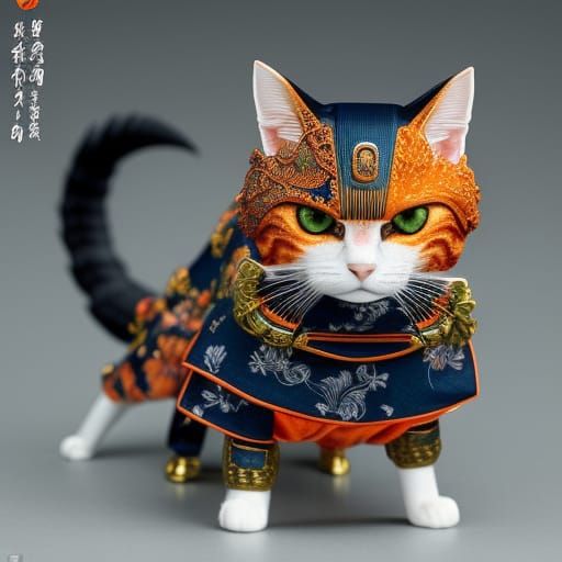 Samurai Cat in Japanese Clothes, Digital Art