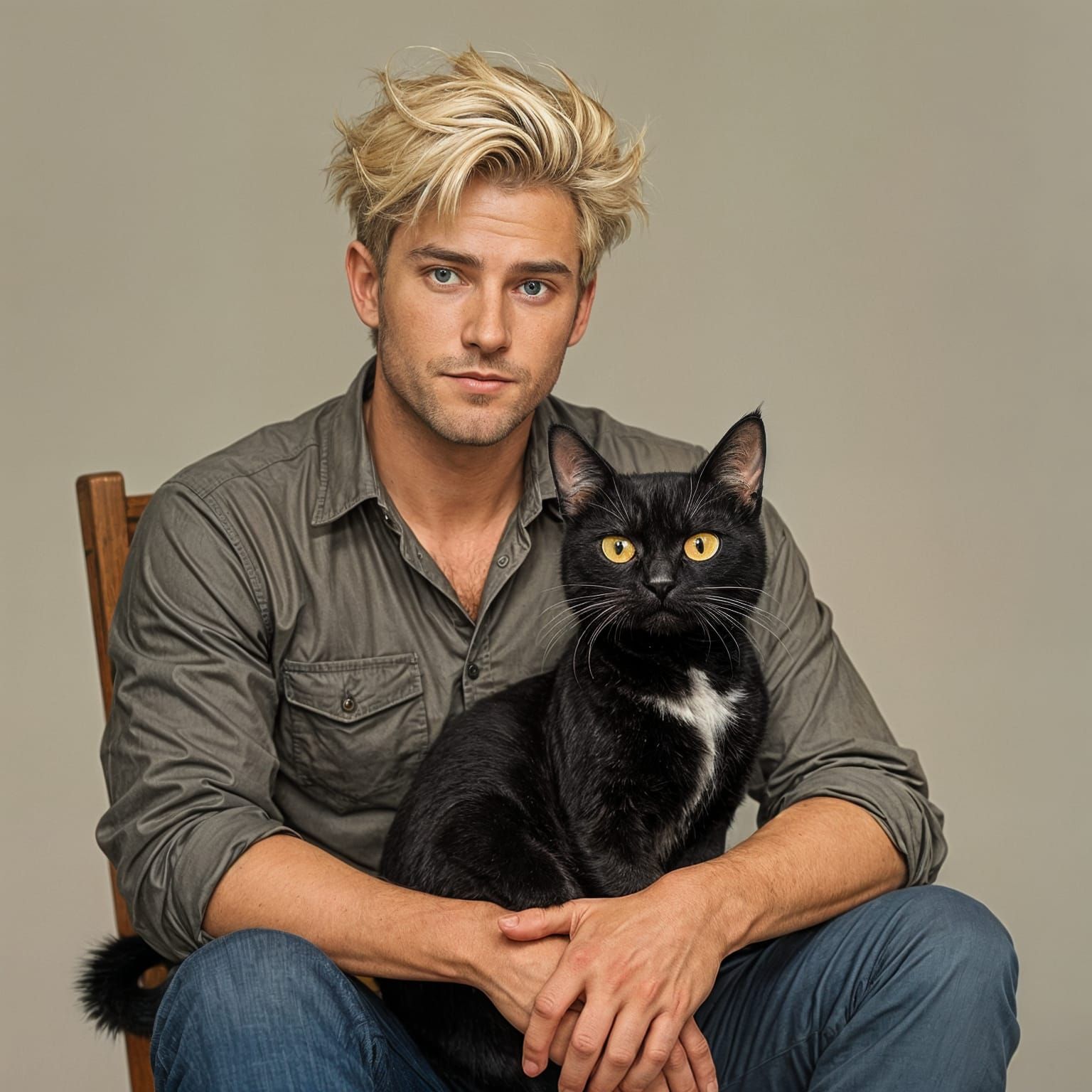 Man with Cat in Whimsical Style