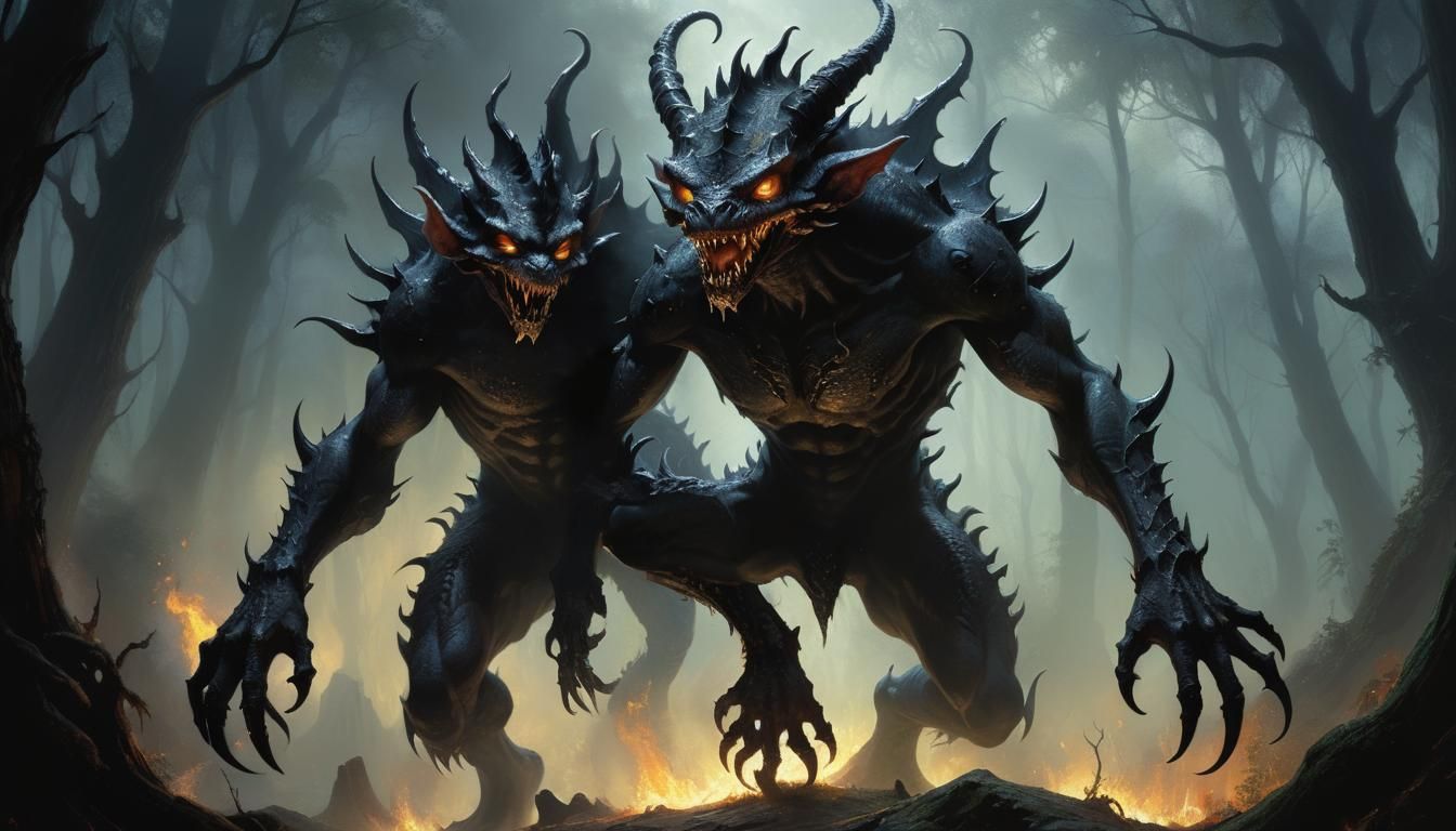 Scary Kobold Demon in Hellfire Oil Painting