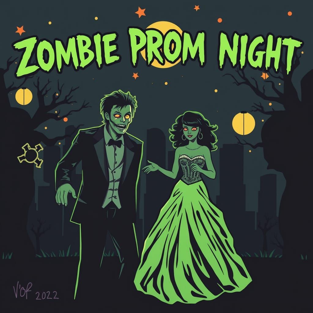 Zombie Prom Night: A Spooky AI Art Scene