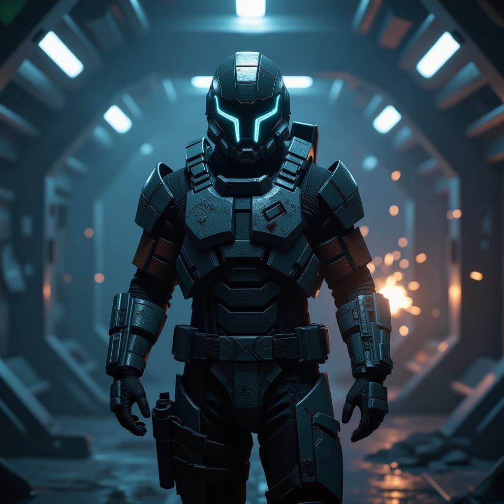 Isaac Clarke in Derelict Spaceship Corridor