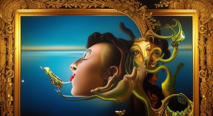 Surreal Kiss: Bioluminescent Mirror Image in Digital Art