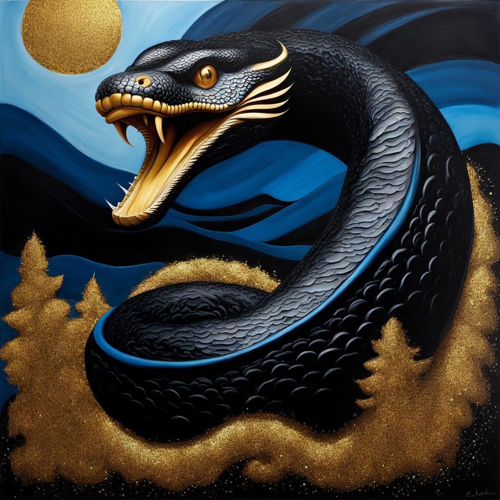 Abstract Garden with Serpent in Thick Oil Paint