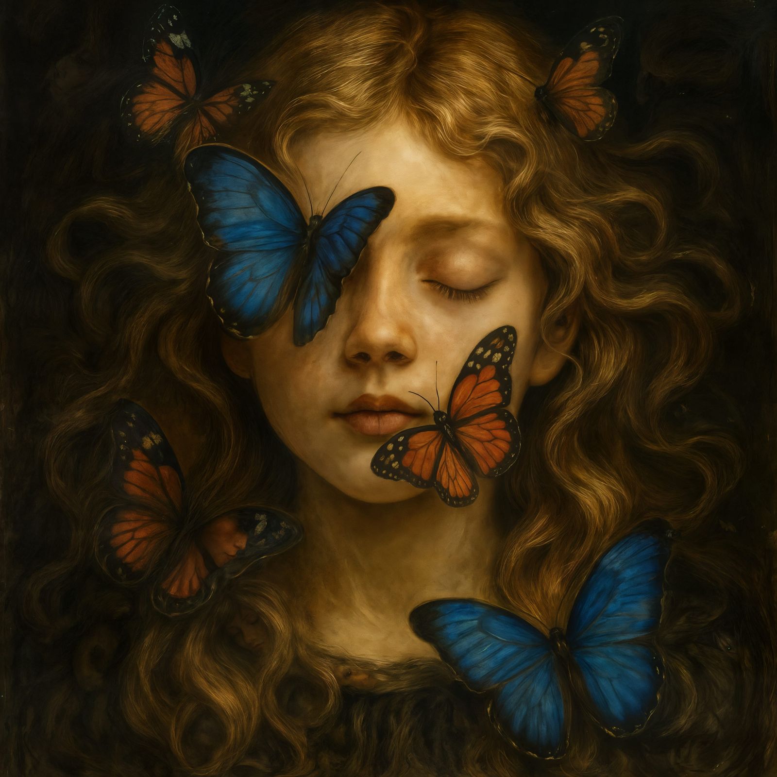 Girl with Butterflies: Hyperrealistic Oil Painting