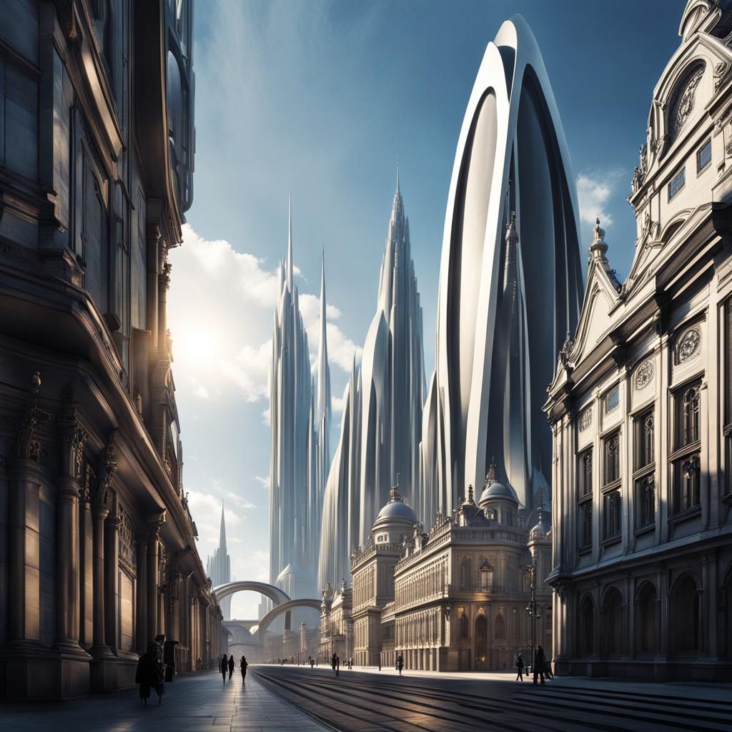 Futuristic Gothic Archipelago Cityscape, Photorealistic Styl...