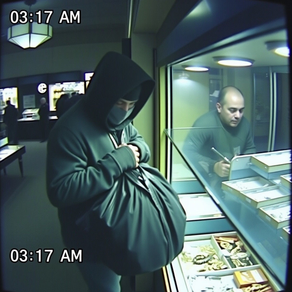 Security Camera Captures Jewelry Store Heist at Night