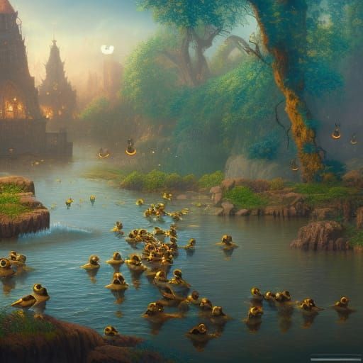 Fantastical Ducklings in Detailed Matte Painting