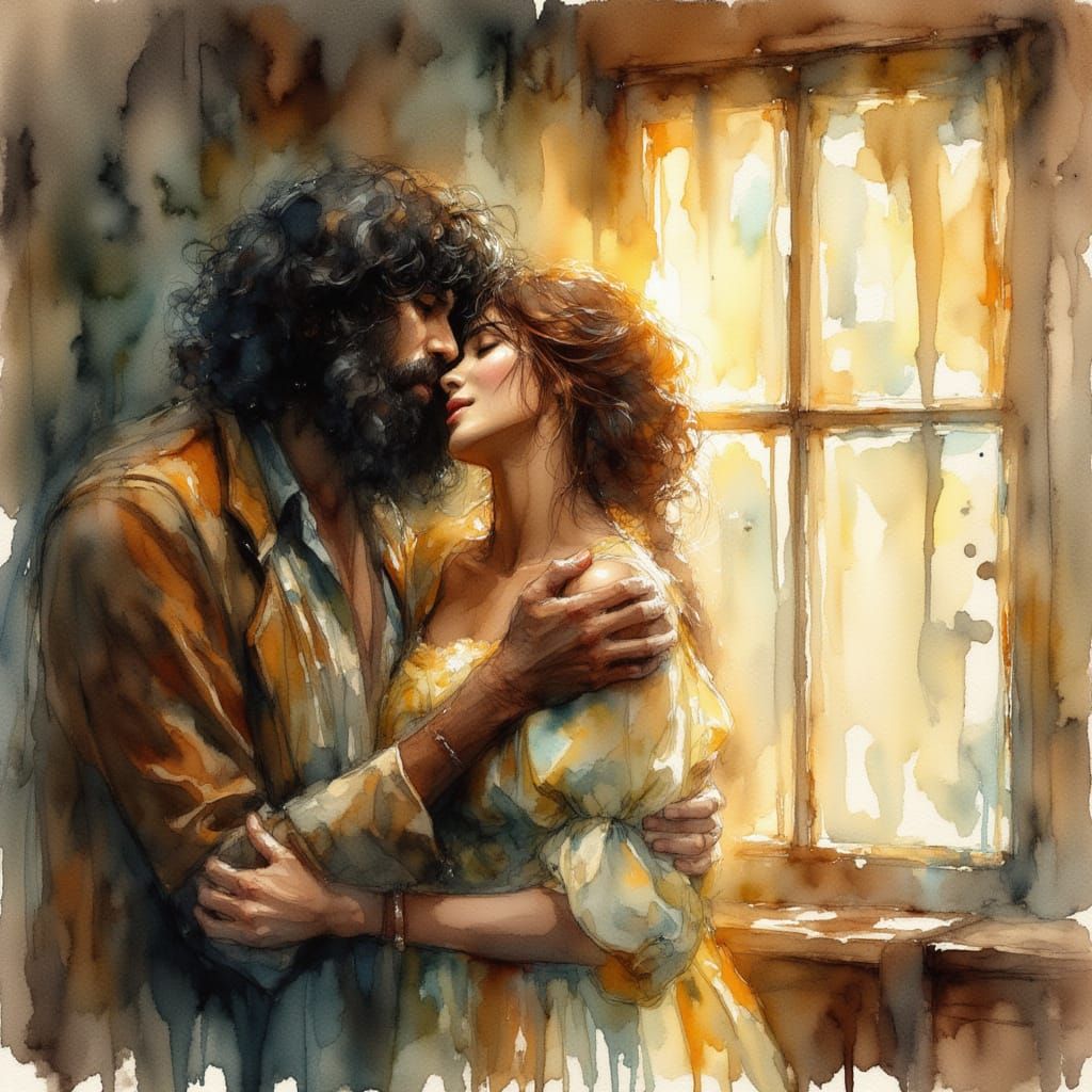 Embracing Friends in Warm Watercolor