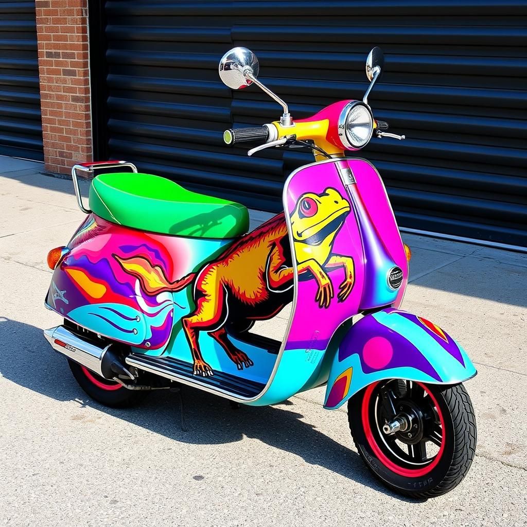 Scooter wrapped in "bronco bullfrog" artwork
