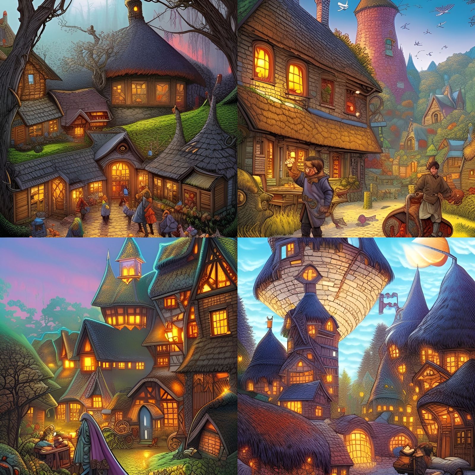 Fairy Tale Village in Comic Book Art Style