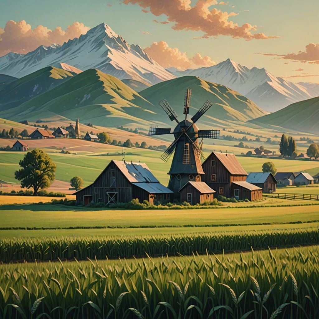 Warm Sunset in a Rustic Landscape, Soft Impressionist Oil Pa...