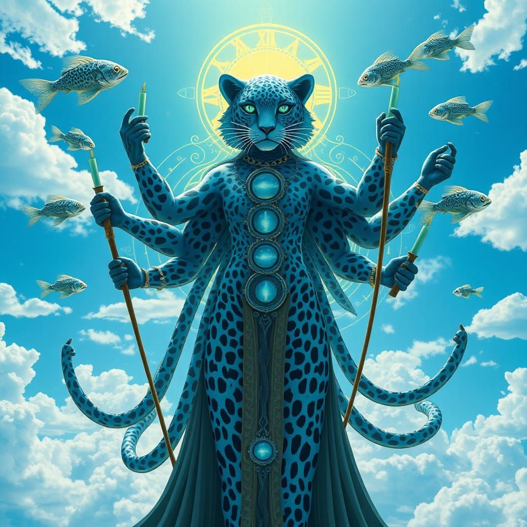 Leopard Shaman: A Surreal Dreamscape in Teal and Blue