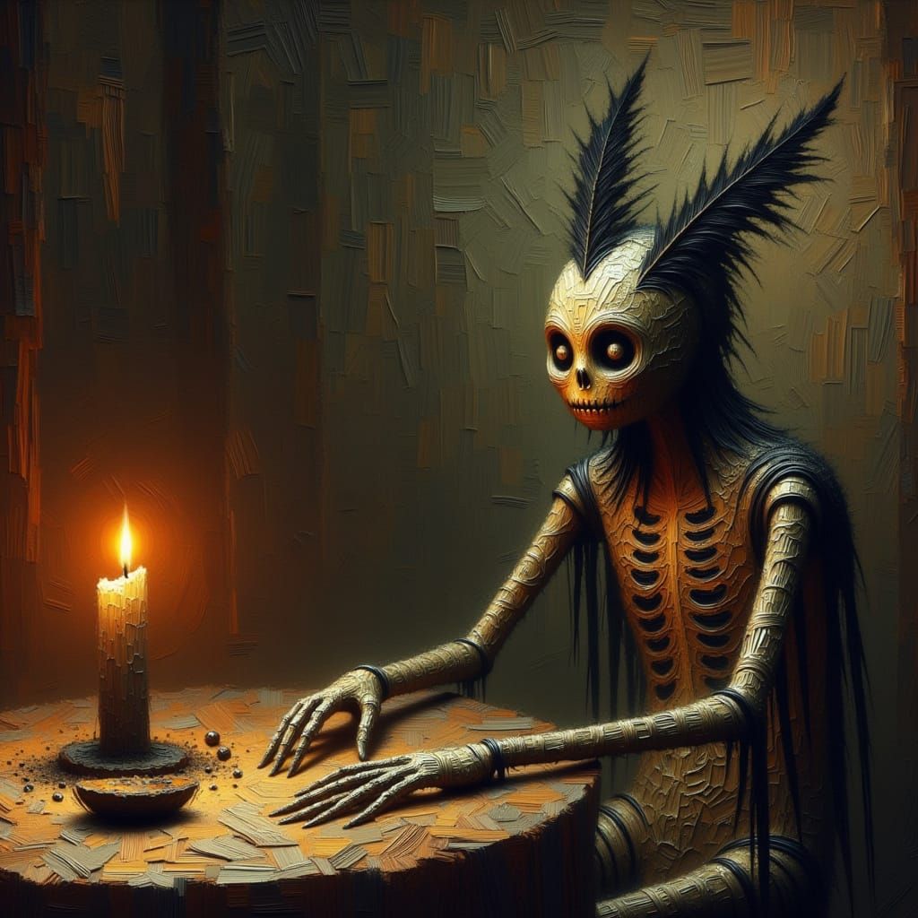 Voodoo doll carefully placed on a candle-lit altar, Tribal intricate details <lora:TRIBAL BEAUTY:1.0>