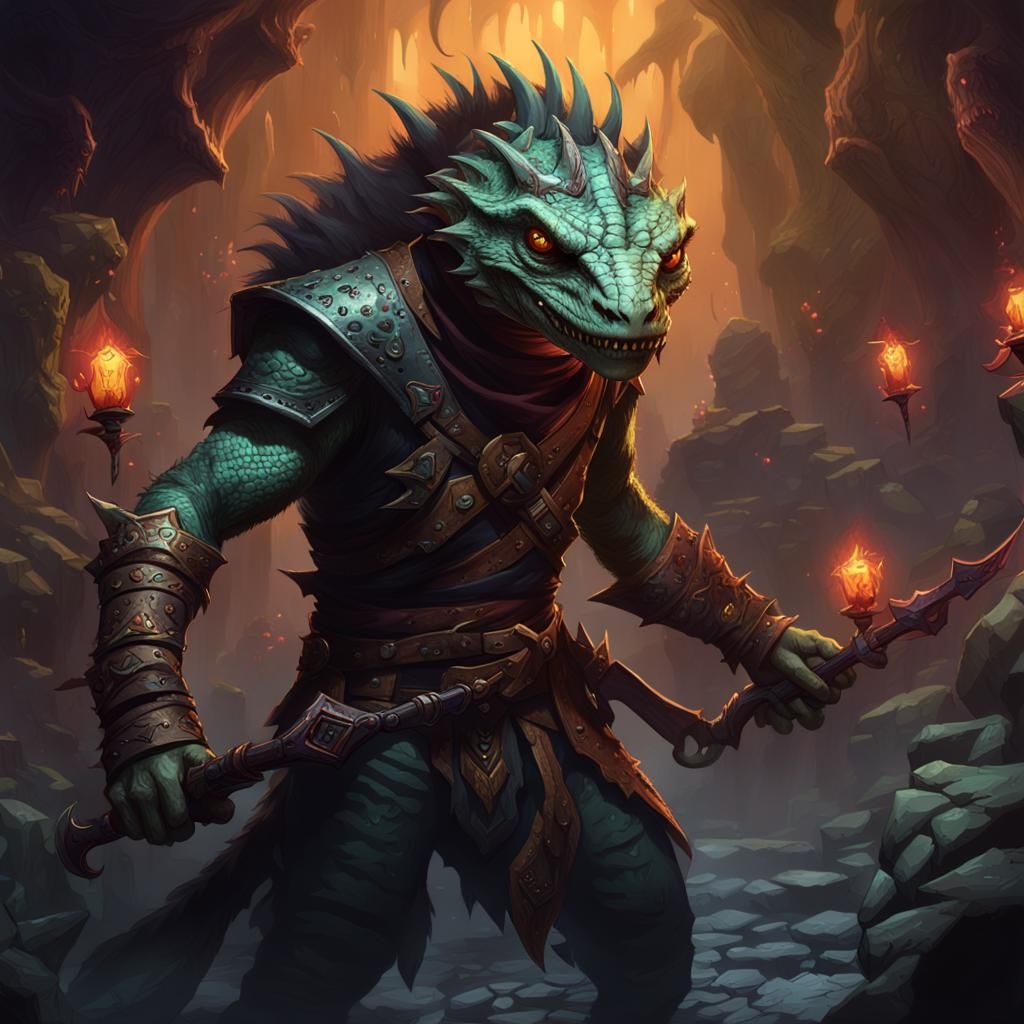 Lizardfolk Ranger vs Illithids in Underdark Battle