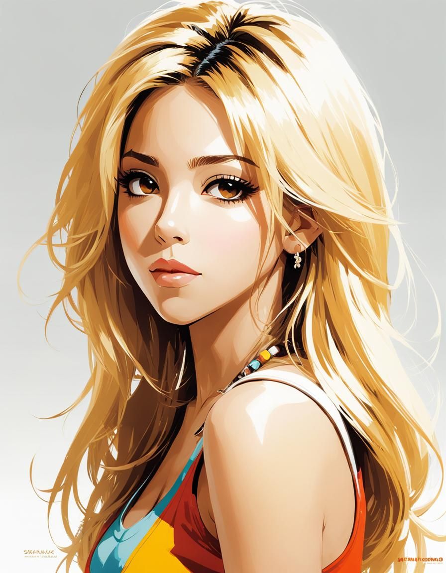 Anime-Style Shakira Mugshot Digital Illustration