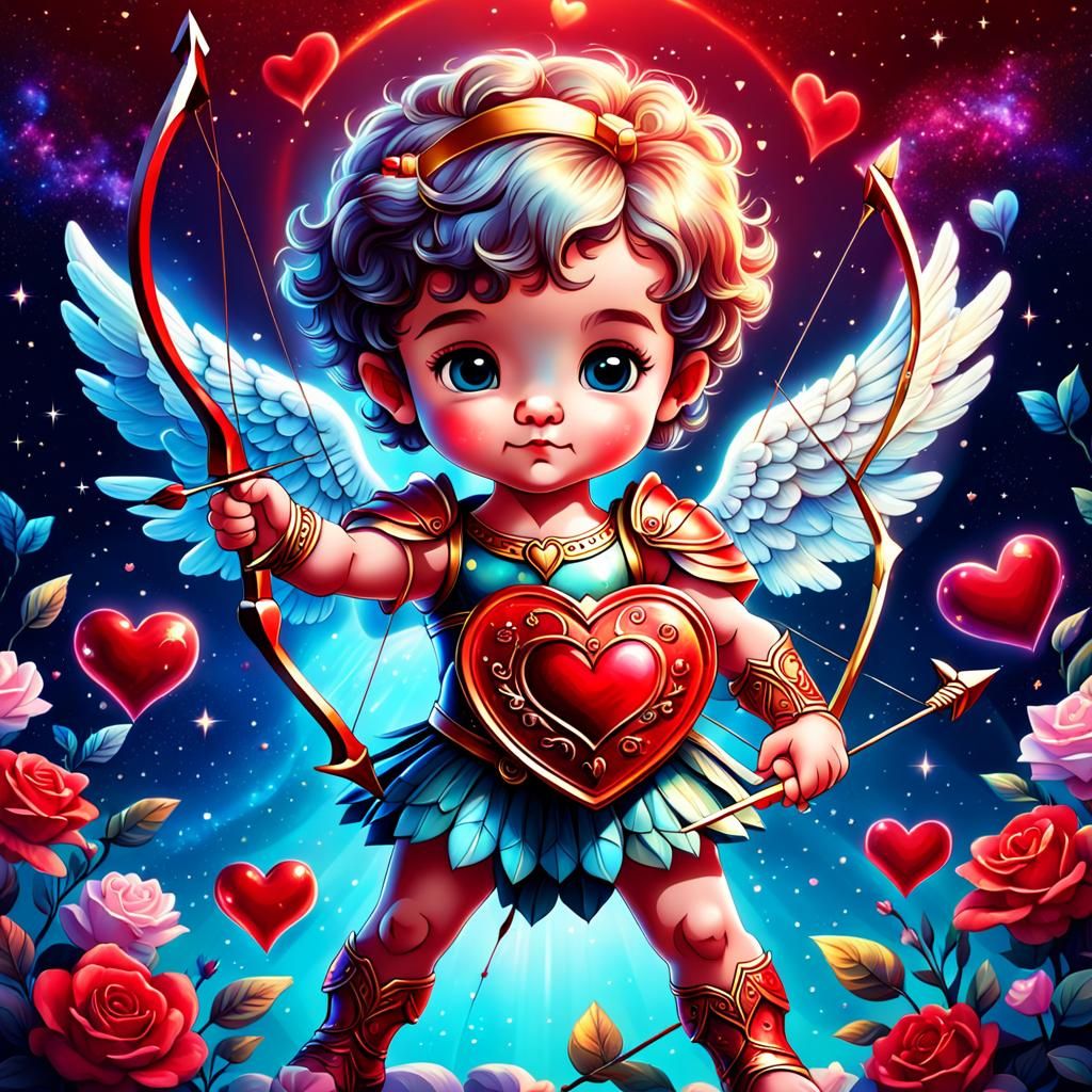 Cute Cupid with Bow and Arrow in Cartoon Style