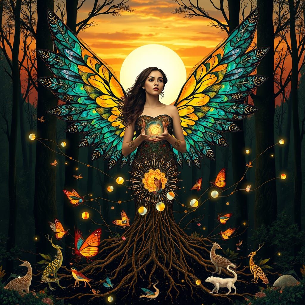 Ethereal Goddess Rises from the Forest Floor in Vibrant, Dre...