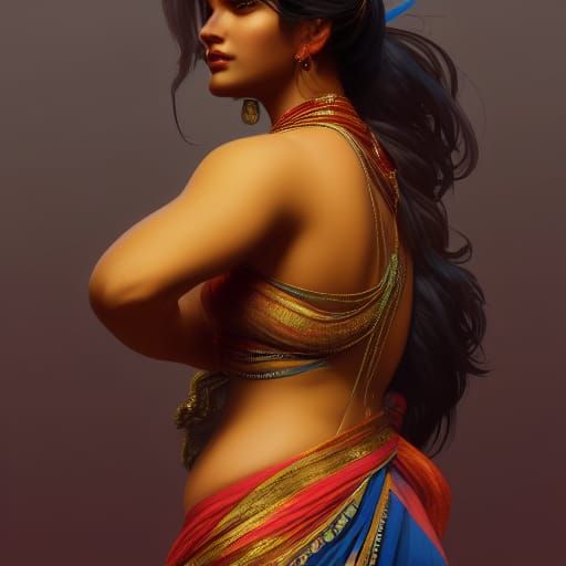 Stunning Seminude Indian Woman in Hyperdetailed Concept Art