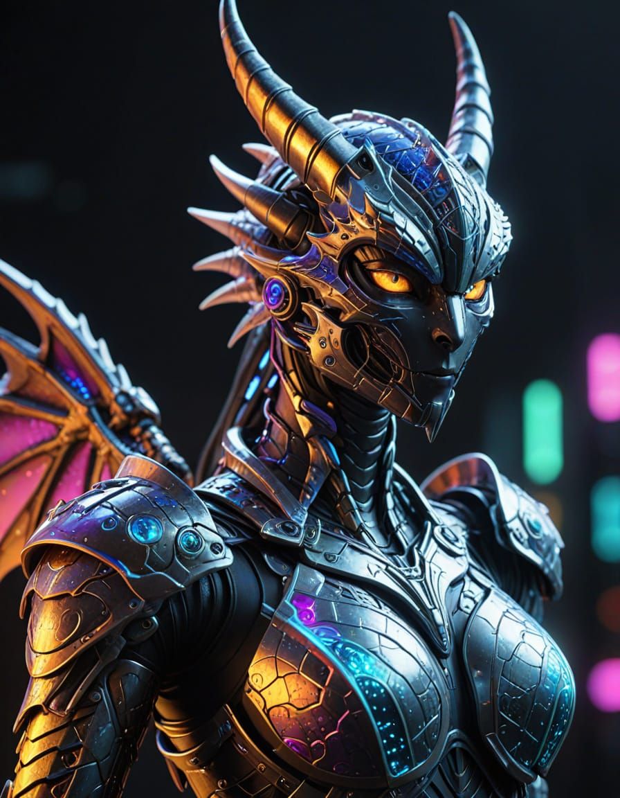 Futuristic Cybernetic Dragon Gynoid in Anime Style