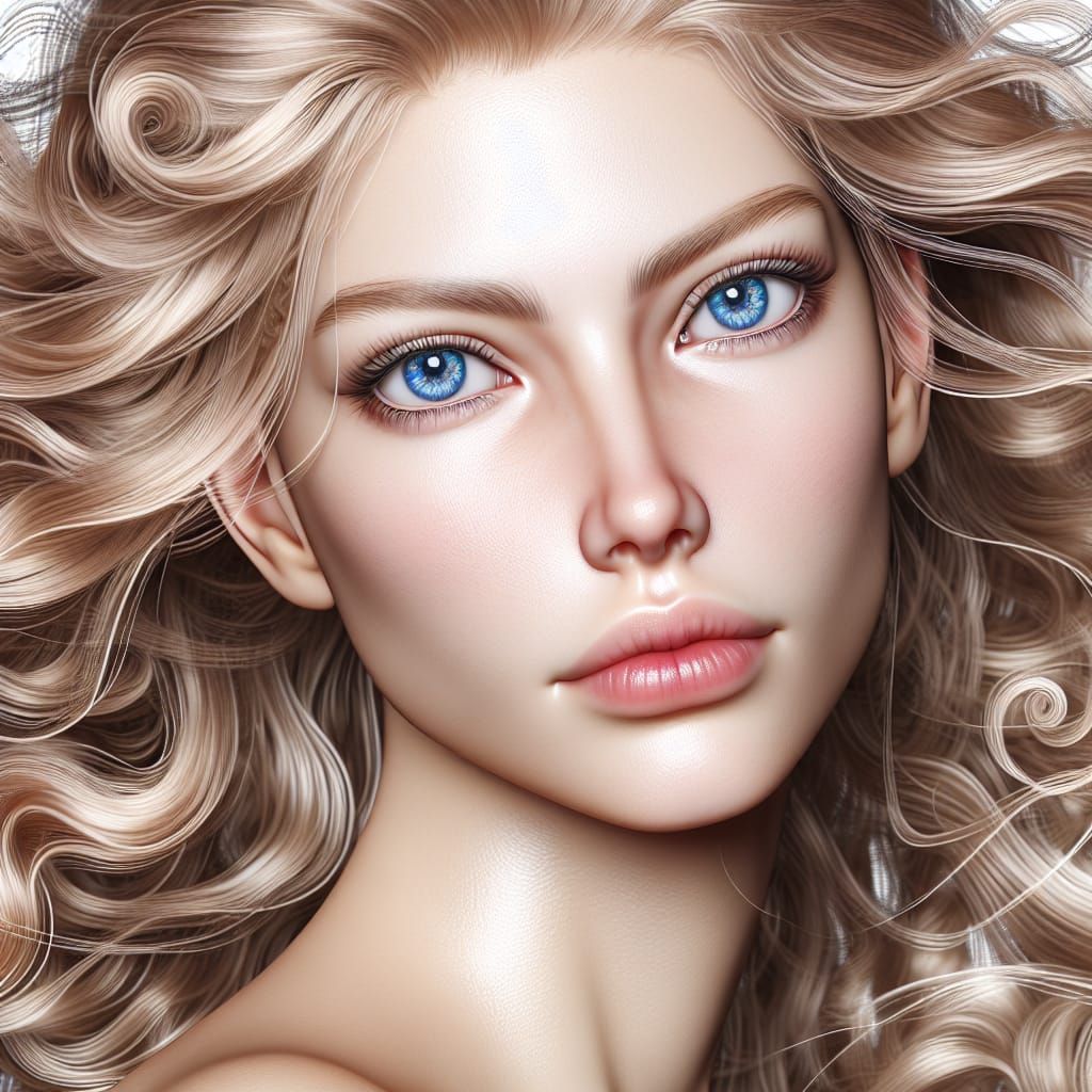 a natural beautiful blond woman with blue eyes, boris vallejo style, realistic 64 megapixels 8K resolution, lagerfeld st...