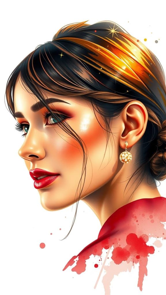 Jessica Alba Watercolor Portrait in Van Gogh Style