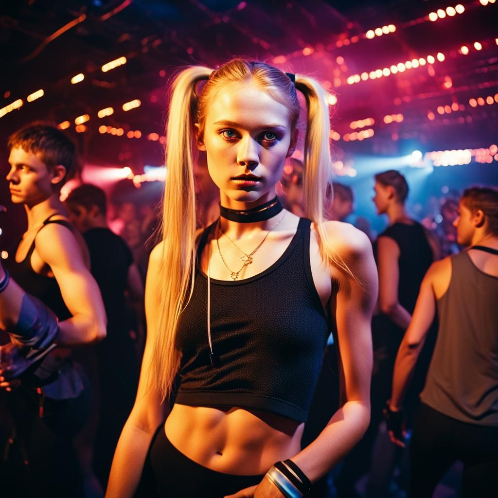 Nightclub Portrait of a Blond Woman in Streetwear