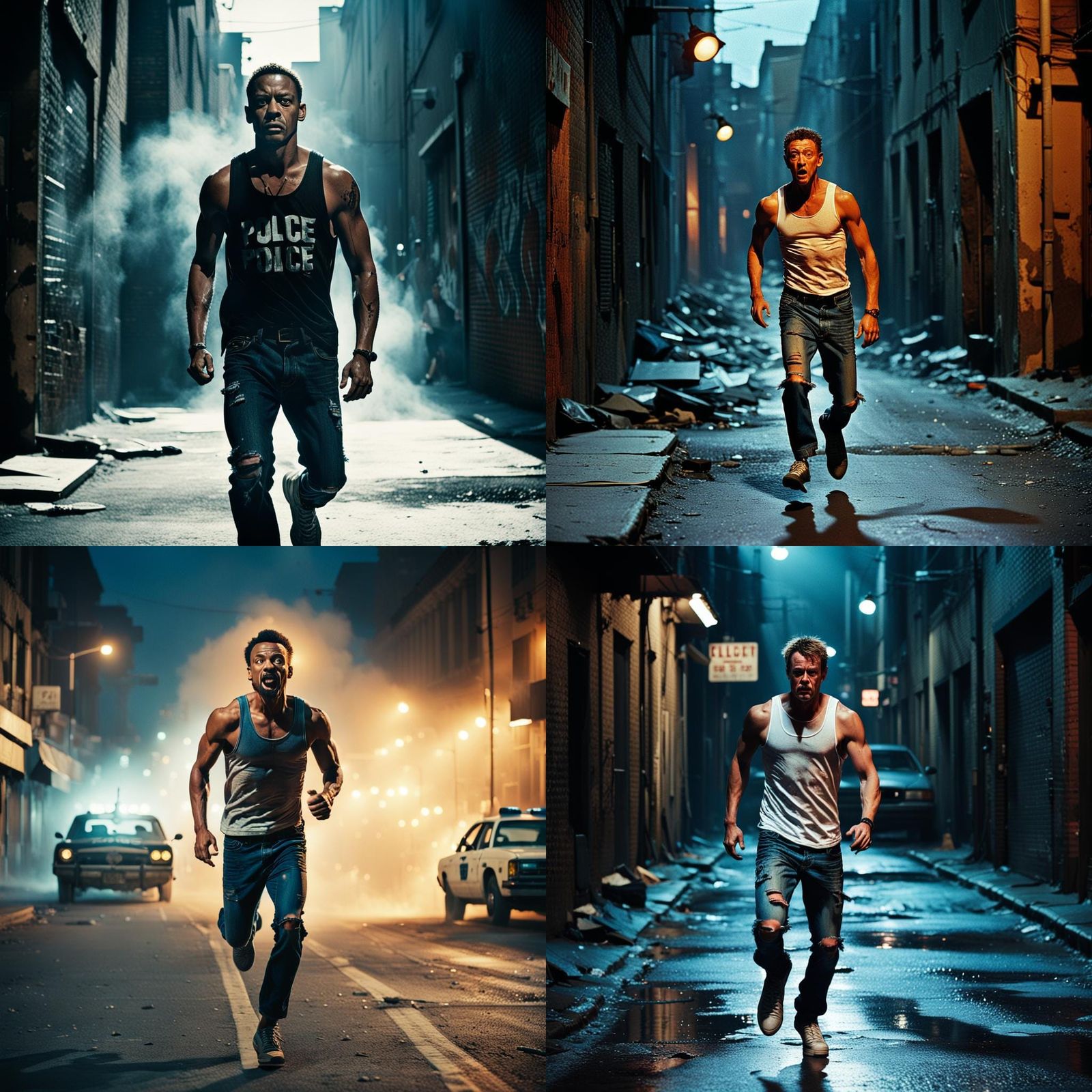 Cinematic Film Still of Man Running from Police