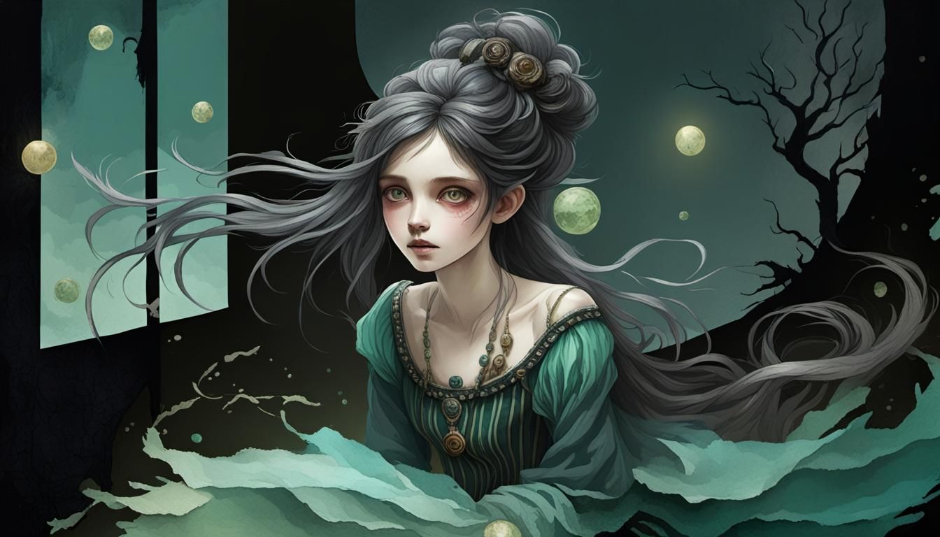 Ethereal Grotesque Character on Scrapbook Paper Art