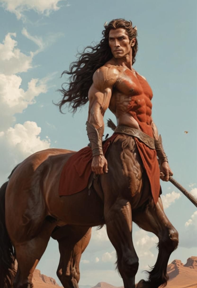 A majestic male centaur with a muscular human torso seamless...