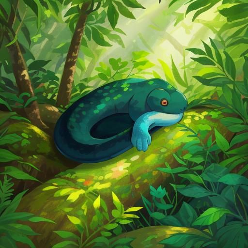 Snake Slithering Through Forest in Impressionist Oil Paintin...