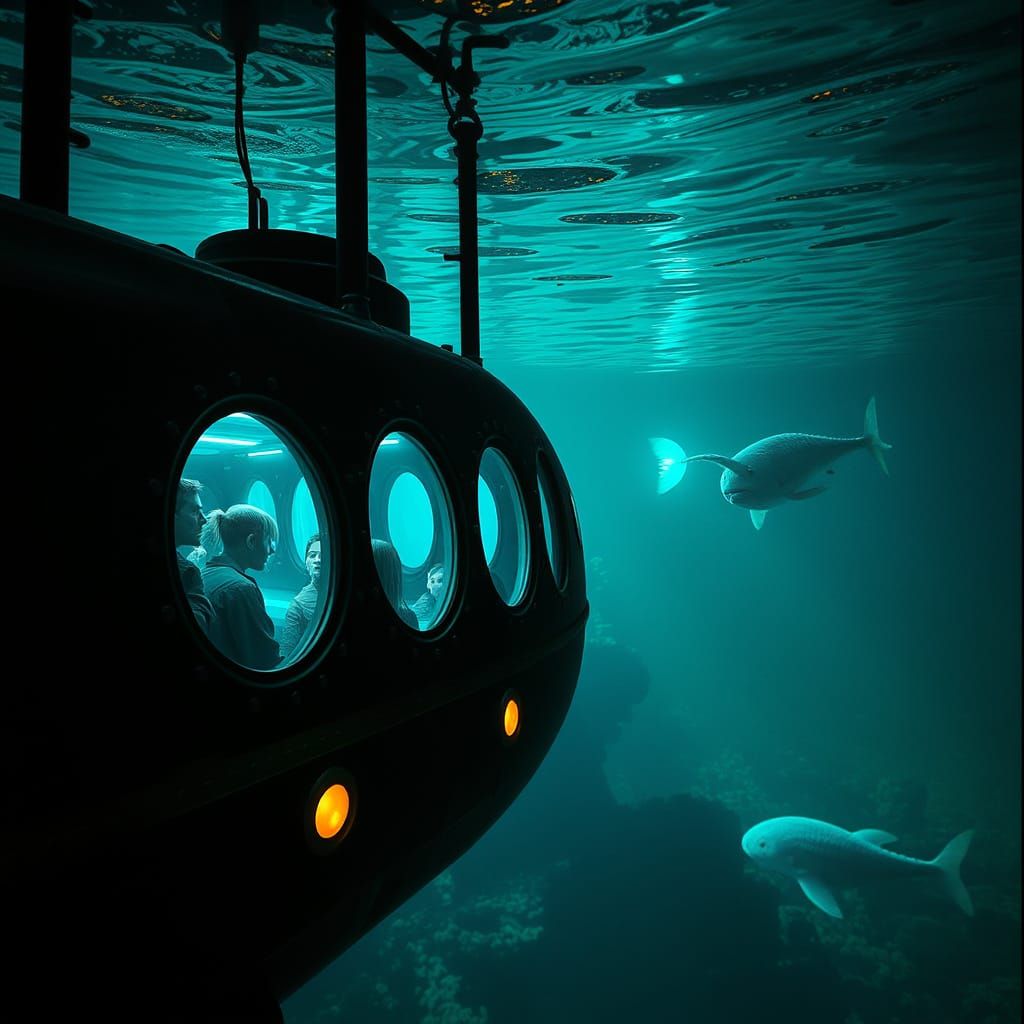 Dieselpunk Submarine Explores Bioluminescent Ocean Depths