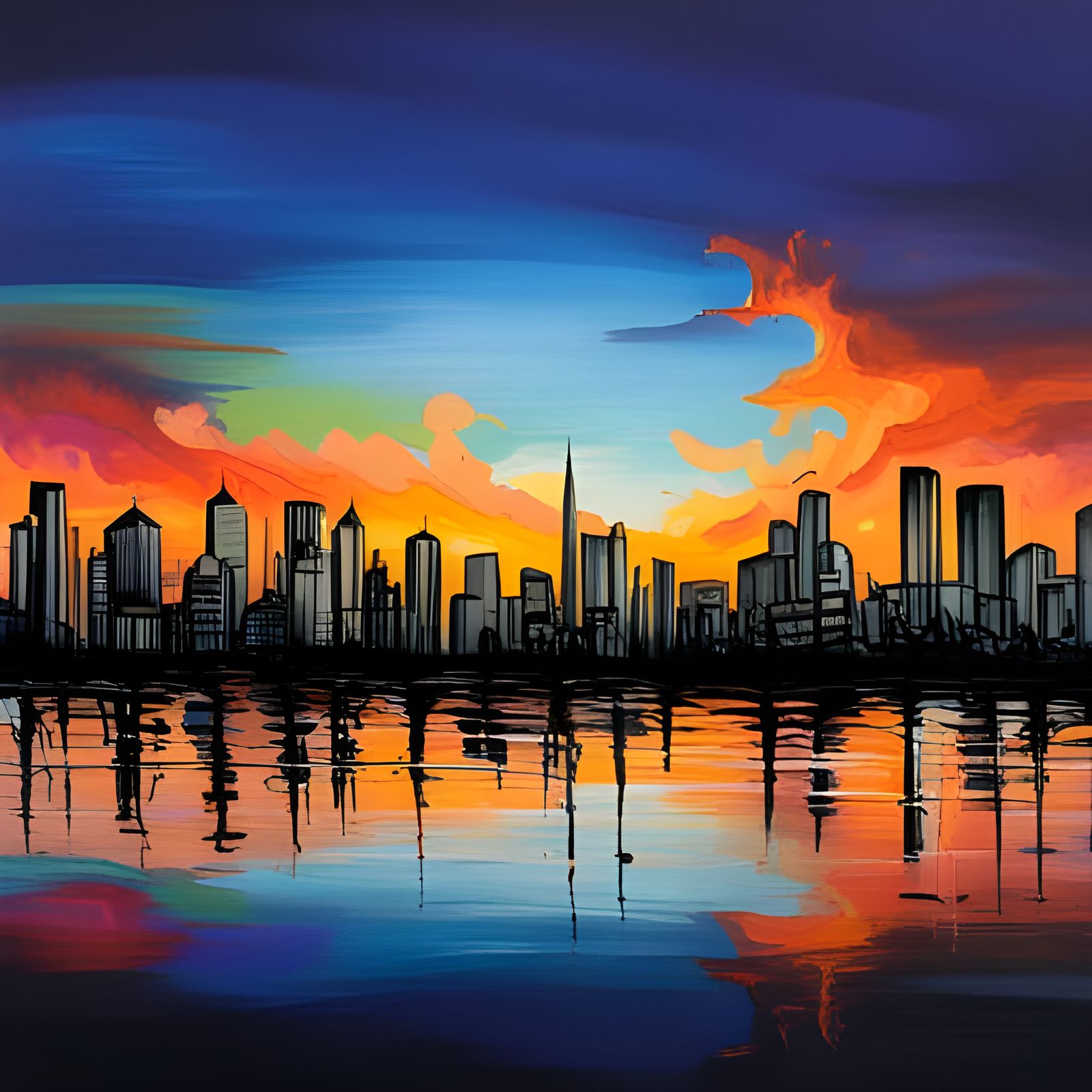 Sunset Cityscape in Graffiti Splash Art Style