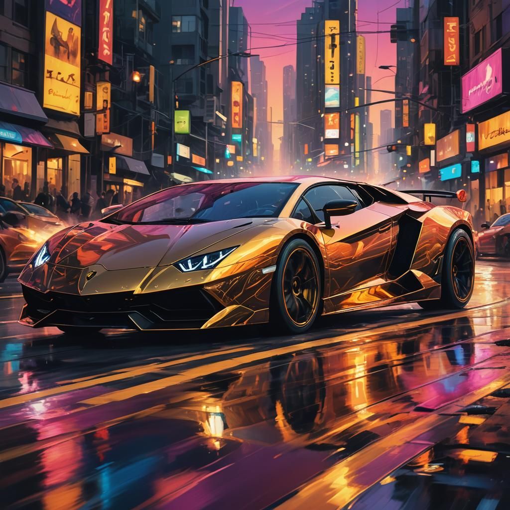 Lamborghini Concept Art in Futuristic Cityscape