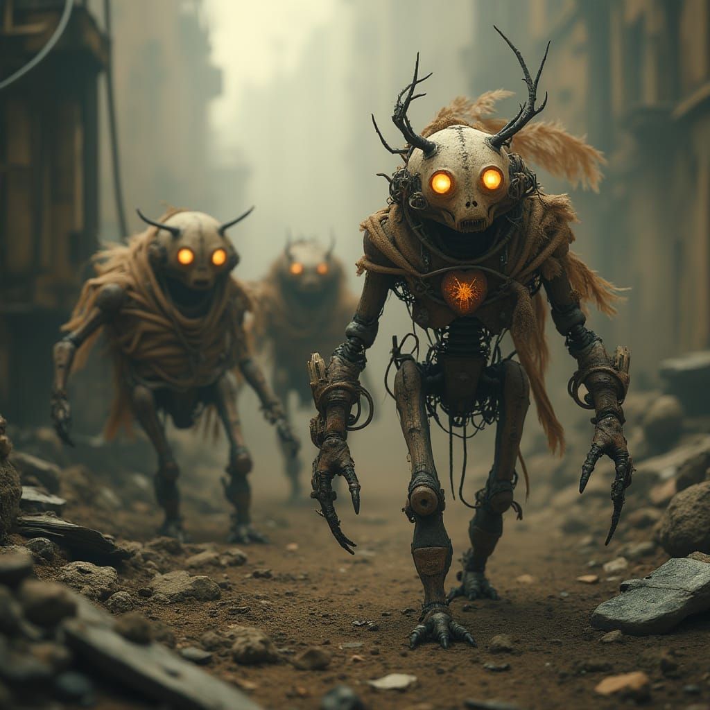 Cyborg Creatures in Post-Apocalyptic Ruins