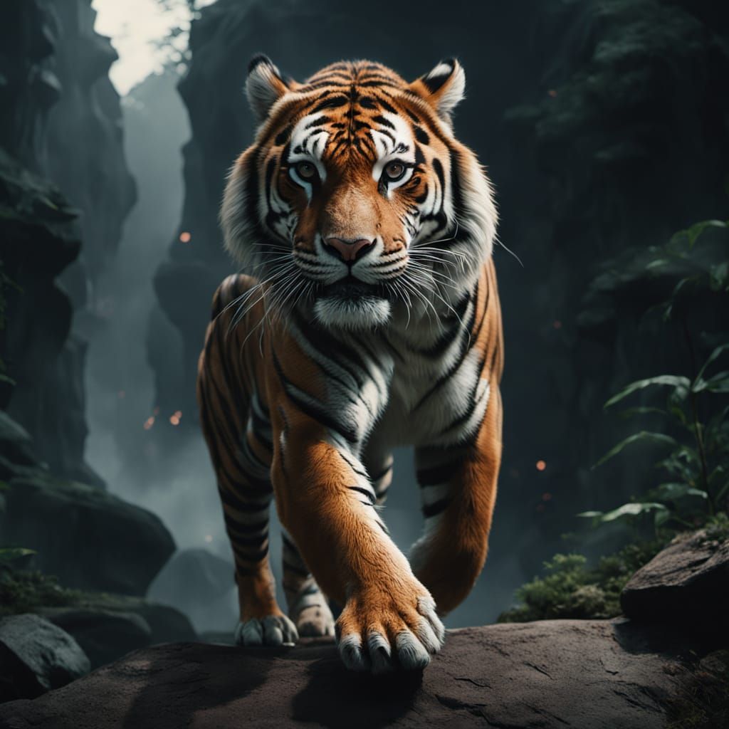 Dramatic Tiger Leaping: Cinematic Movie Poster