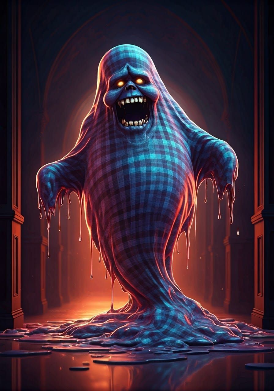 Surreal Gingham Ghost in Cinematic Animation Style