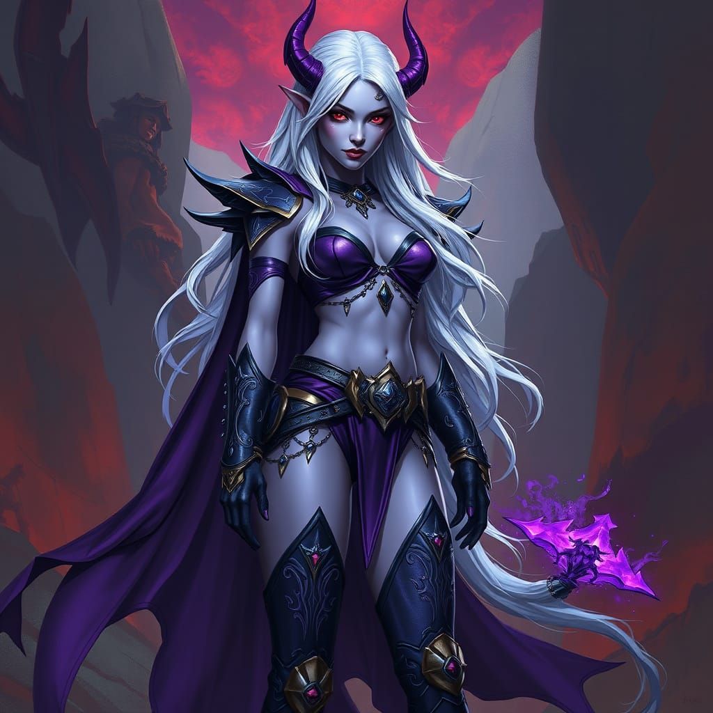 Dark Elf Sorceress in Metallic Armor