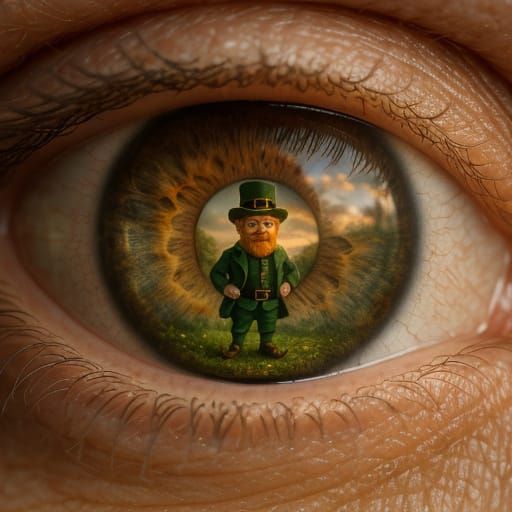Surreal Leprechaun Reflection in Human Eye
