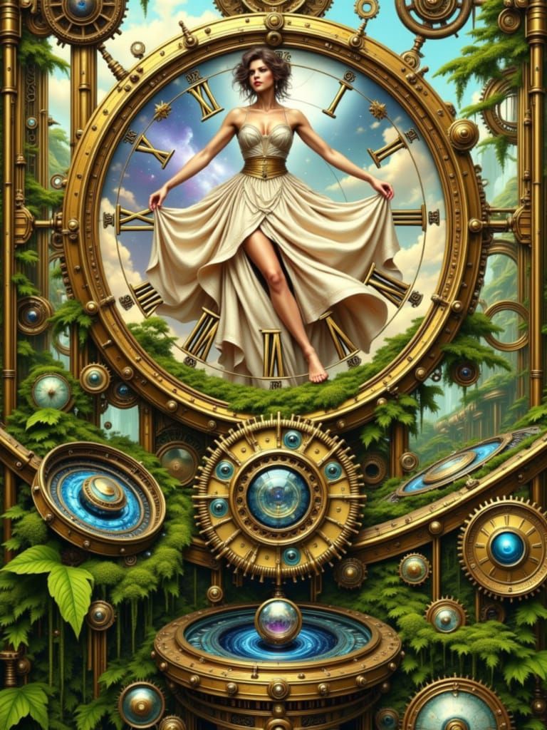 Goddess of Time in Clockwork Dreamscape