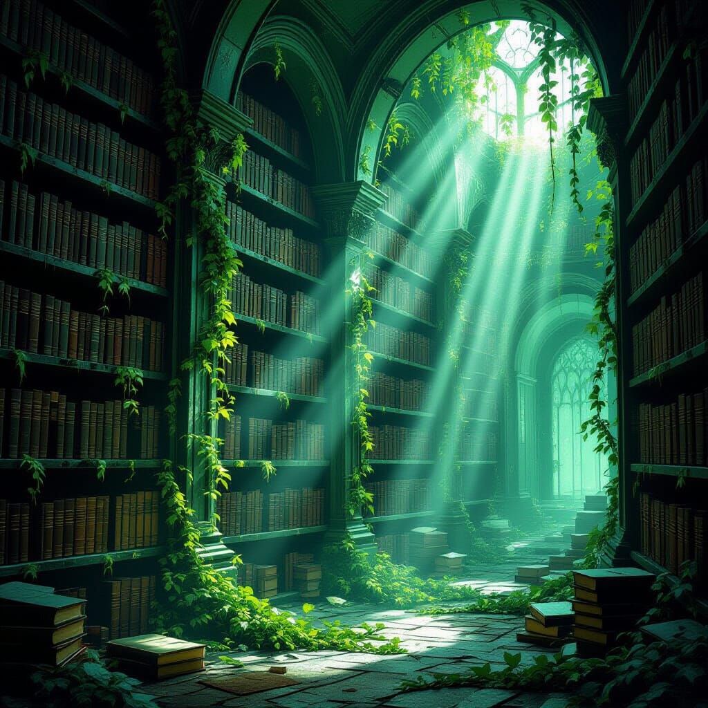 Moonlit Library of Dripping Silver Ink