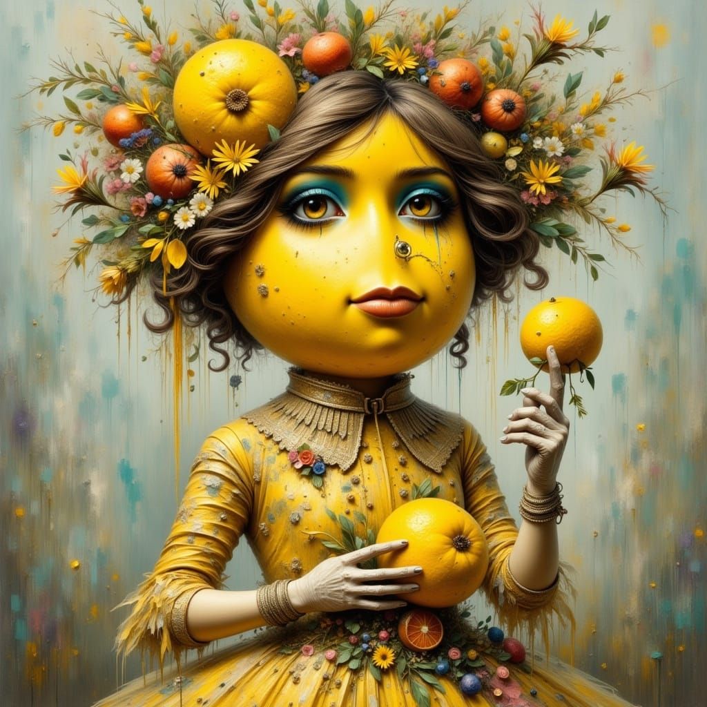 Anthropomorphic Lemon in Whimsical Date Attire