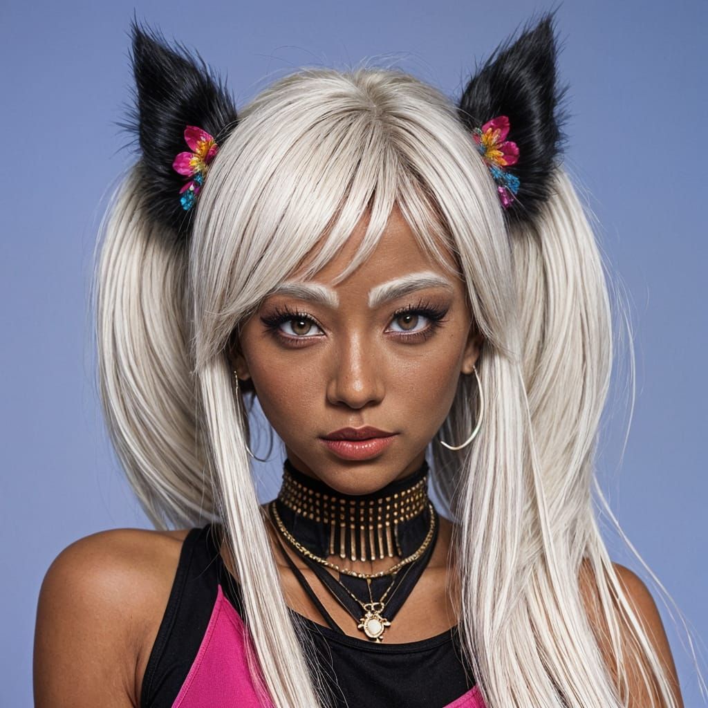 Japanese Ganguro Woman with Vibrant Makeup