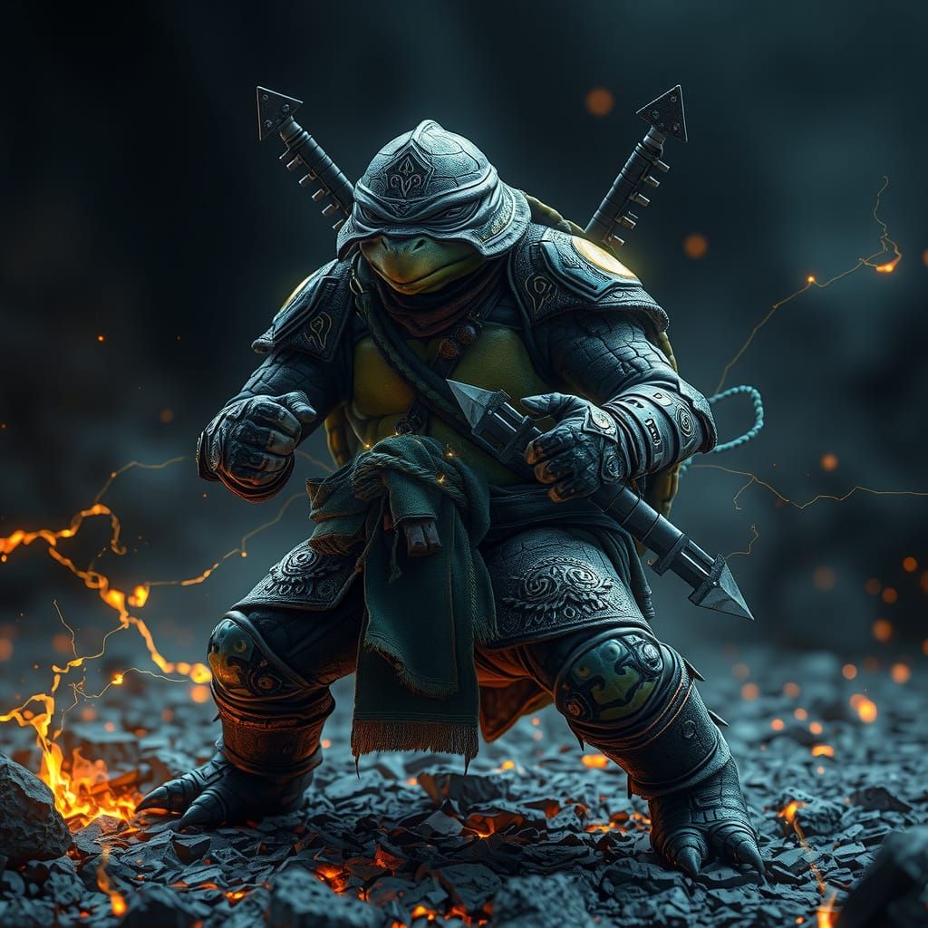 Mystical Turtle Warrior Forged in Lightning Runes